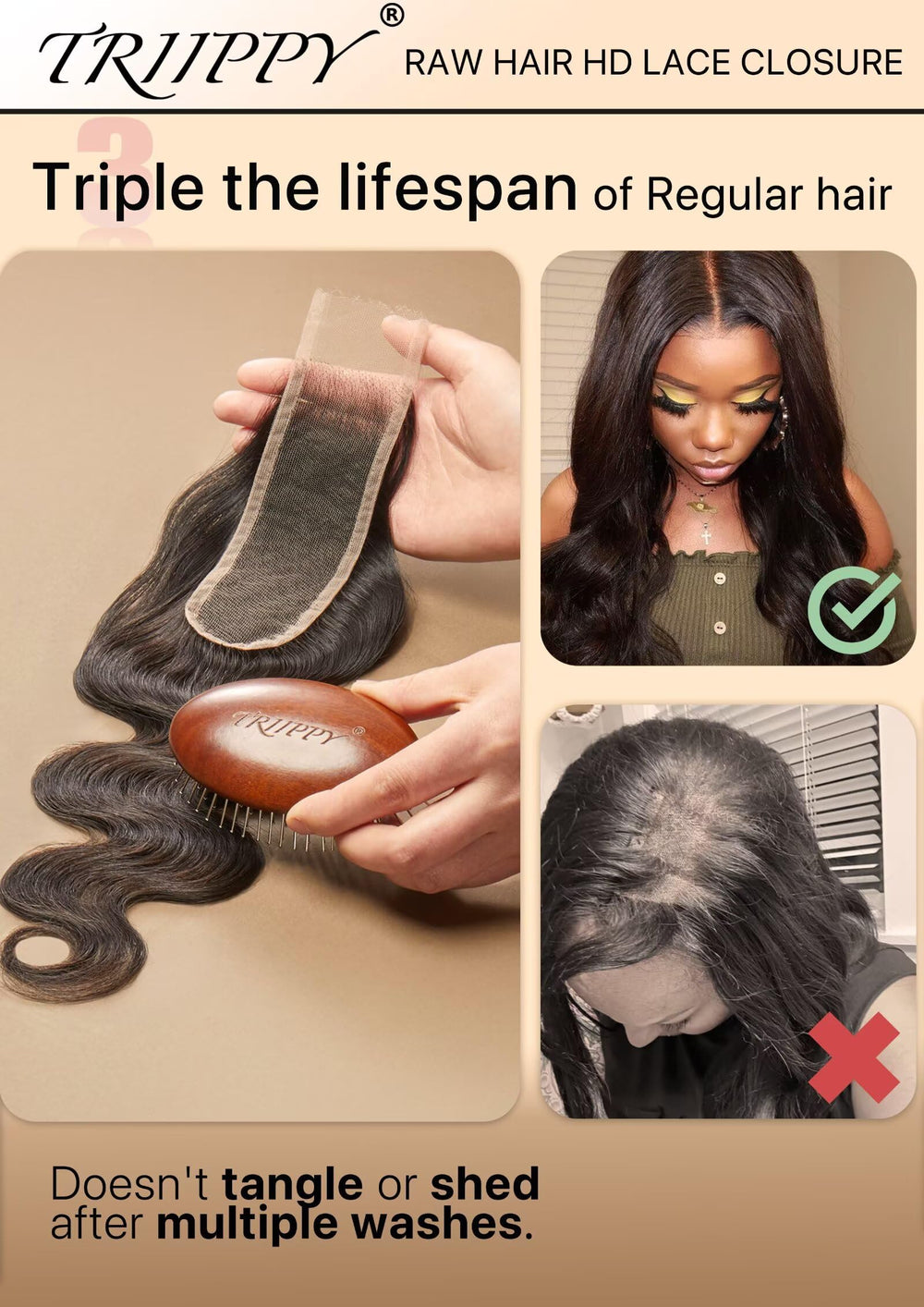 Triippy Raw Hair 2x6 body wave texture highlights soft natural movement