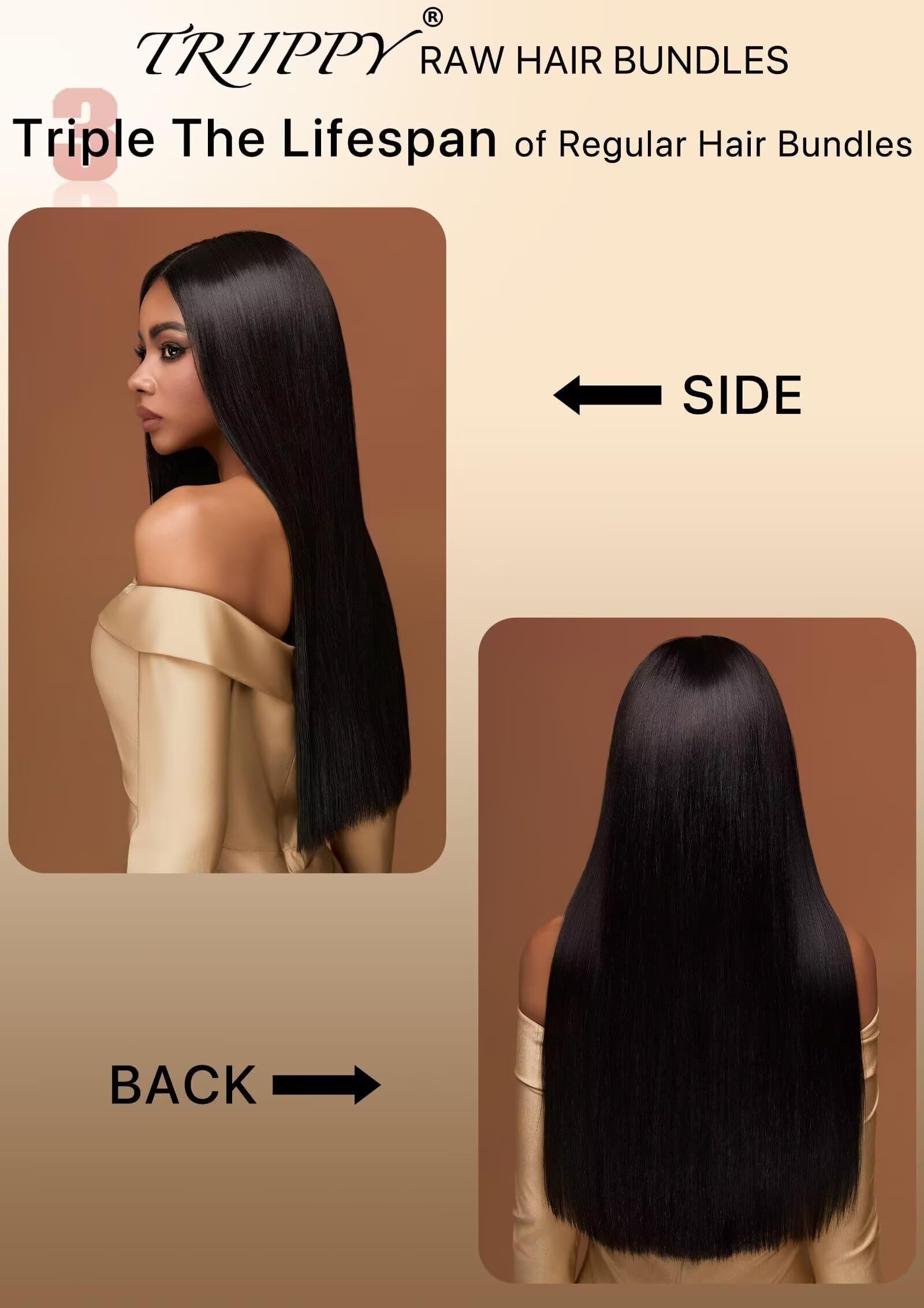 Triippy Straight Bundles natural black color display underlines versatile styling and real-world wear.