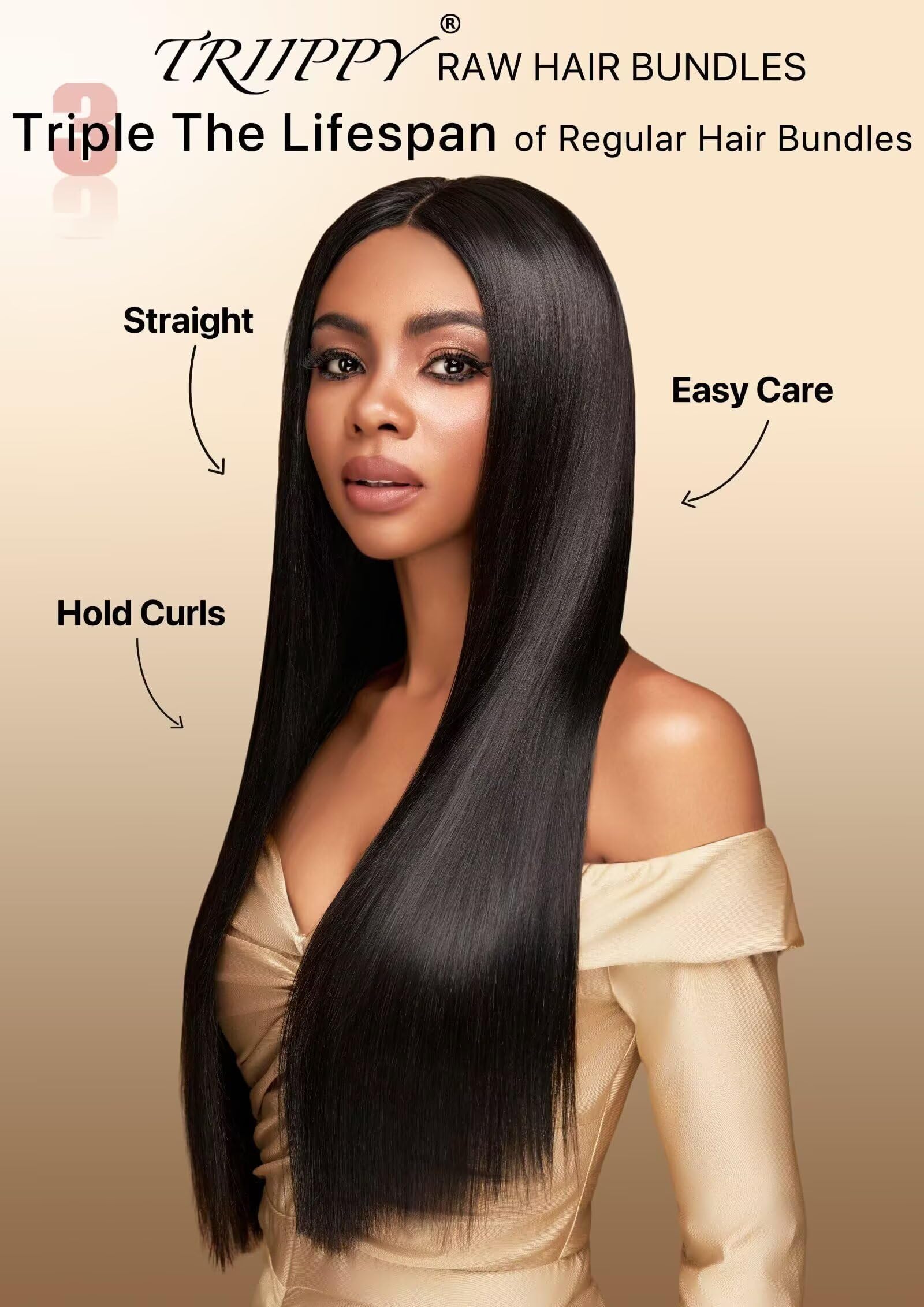 Triippy Straight Bundles raw Cambodian hair weft highlights durability and tangling resistance.