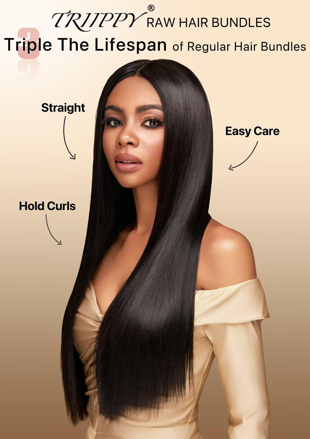 Triippy Straight Bundles raw Cambodian hair weft highlights durability and tangling resistance.