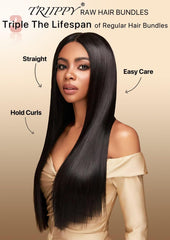 Triippy Straight Bundles raw Cambodian hair weft highlights durability and tangling resistance.