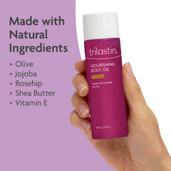 TriLASTIN Belly Oil ingredients: sunflowers apricot olives and shea oils