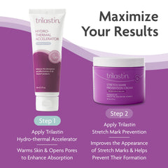 TriLASTIN pregnancy stretch mark cream belly application shows smooth non-greasy feel.