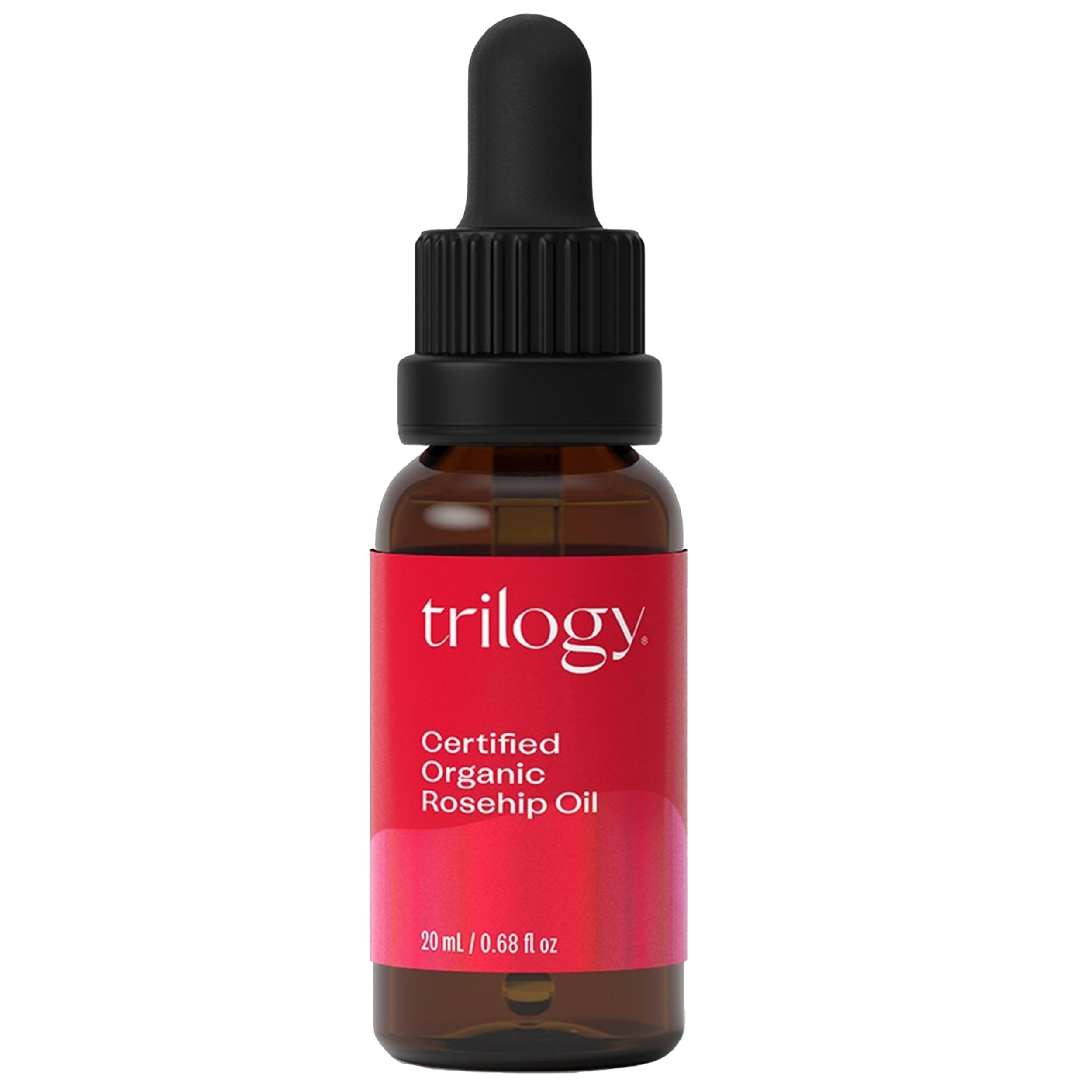 Trilogy Rosehip Oil bottle with dropper for precise nourishing application.
