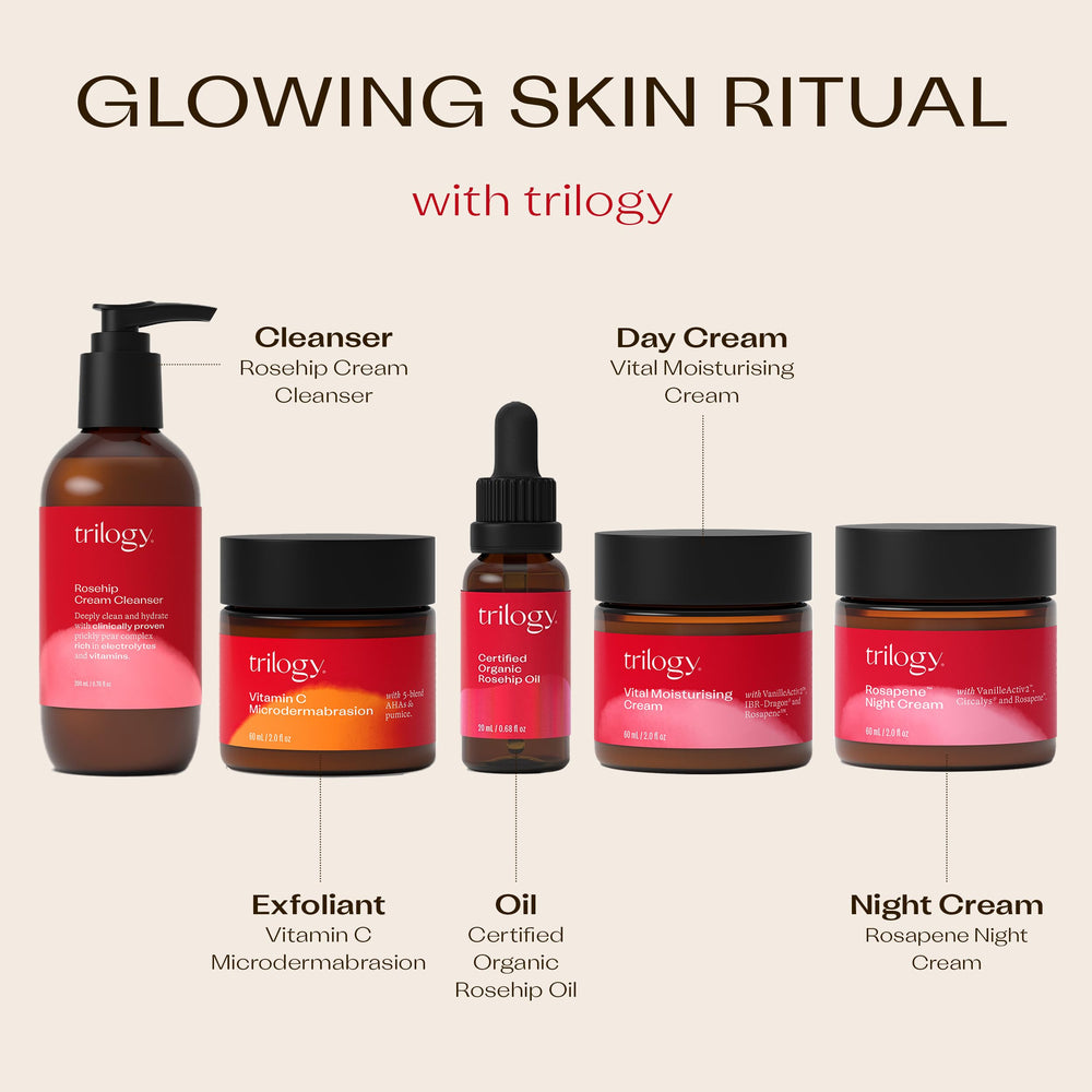 Trilogy rosehip oil certified-organic-usda seal conveys trusted natural skincare standard.