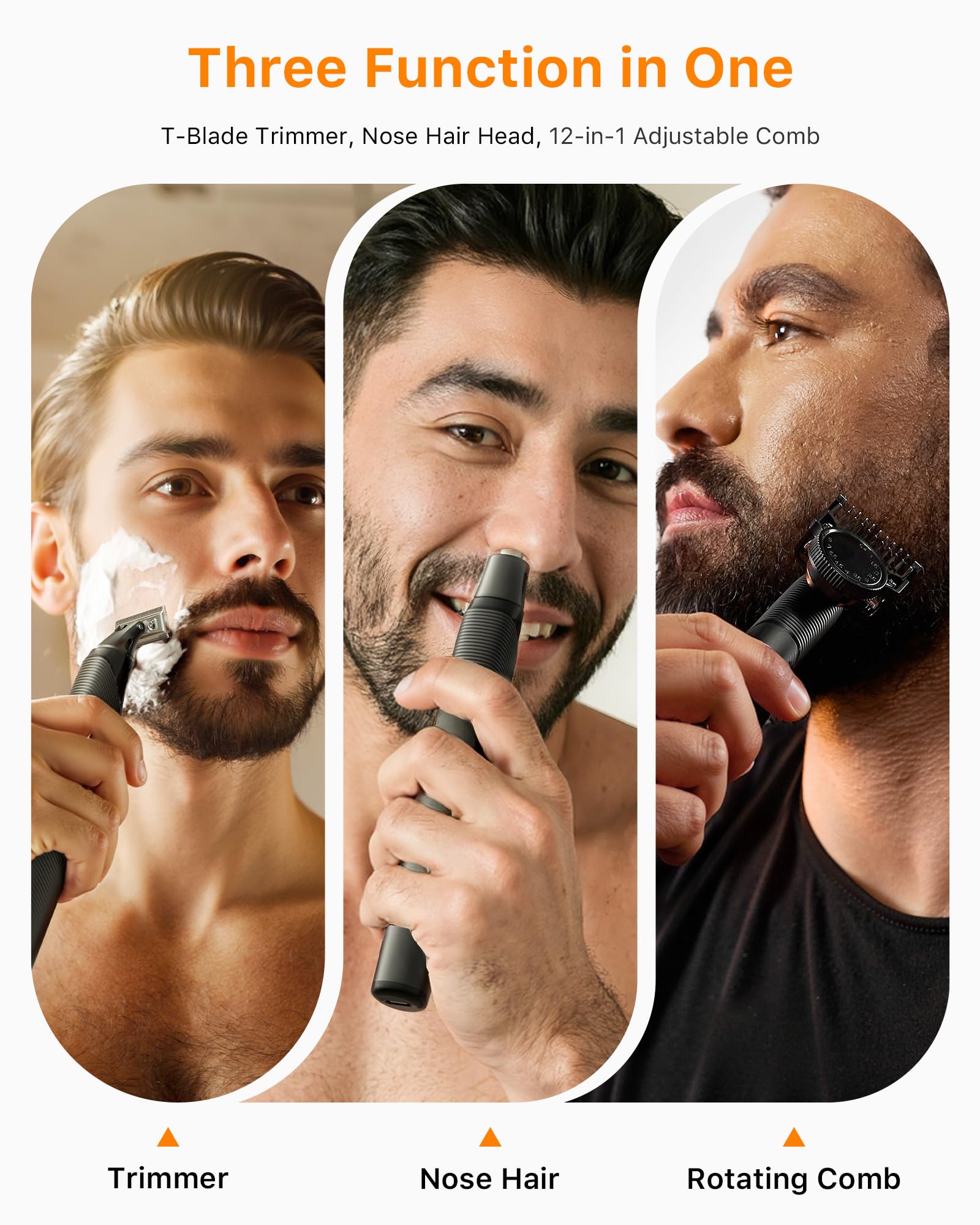 Trimcoo 12-in-1 rotating comb view enables precise beard lengths for versatile styling
