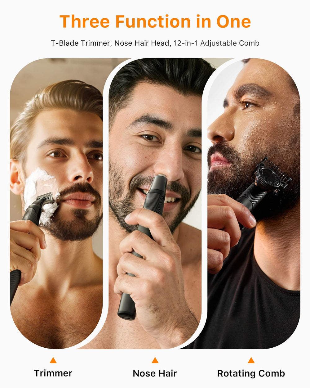Trimcoo 12-in-1 rotating comb view enables precise beard lengths for versatile styling