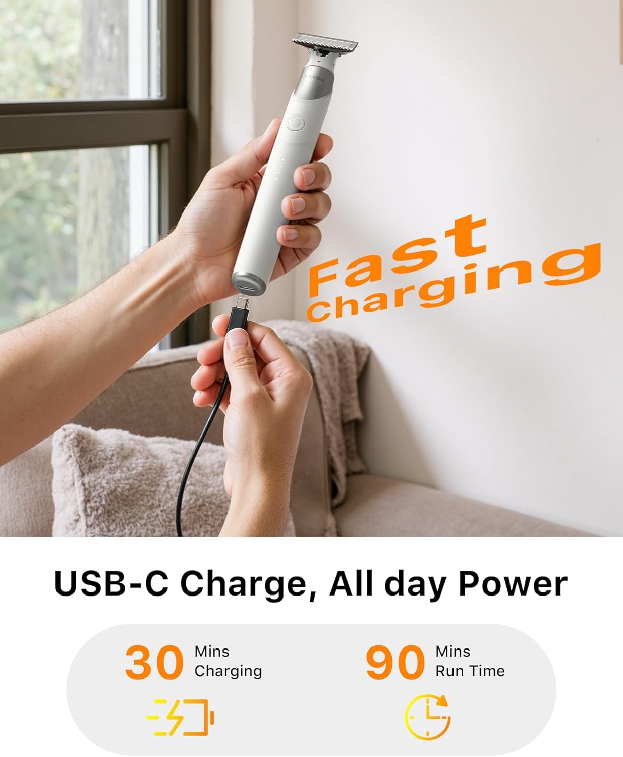 Trimcoo electric groin & body trimmer with ergonomic non-slip grip for secure handling