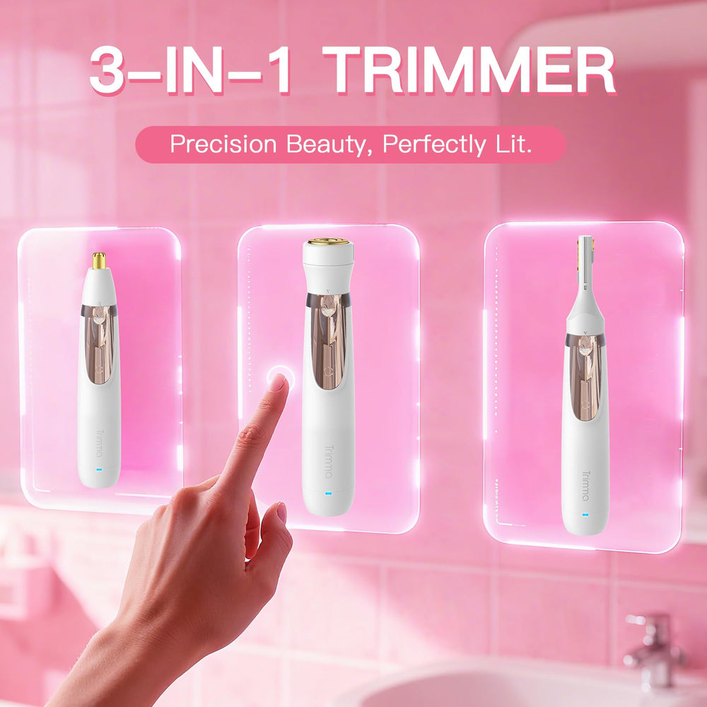Trimma 3-in-1 face trimmer attachments showcasing versatility for nose, lip, and brows
