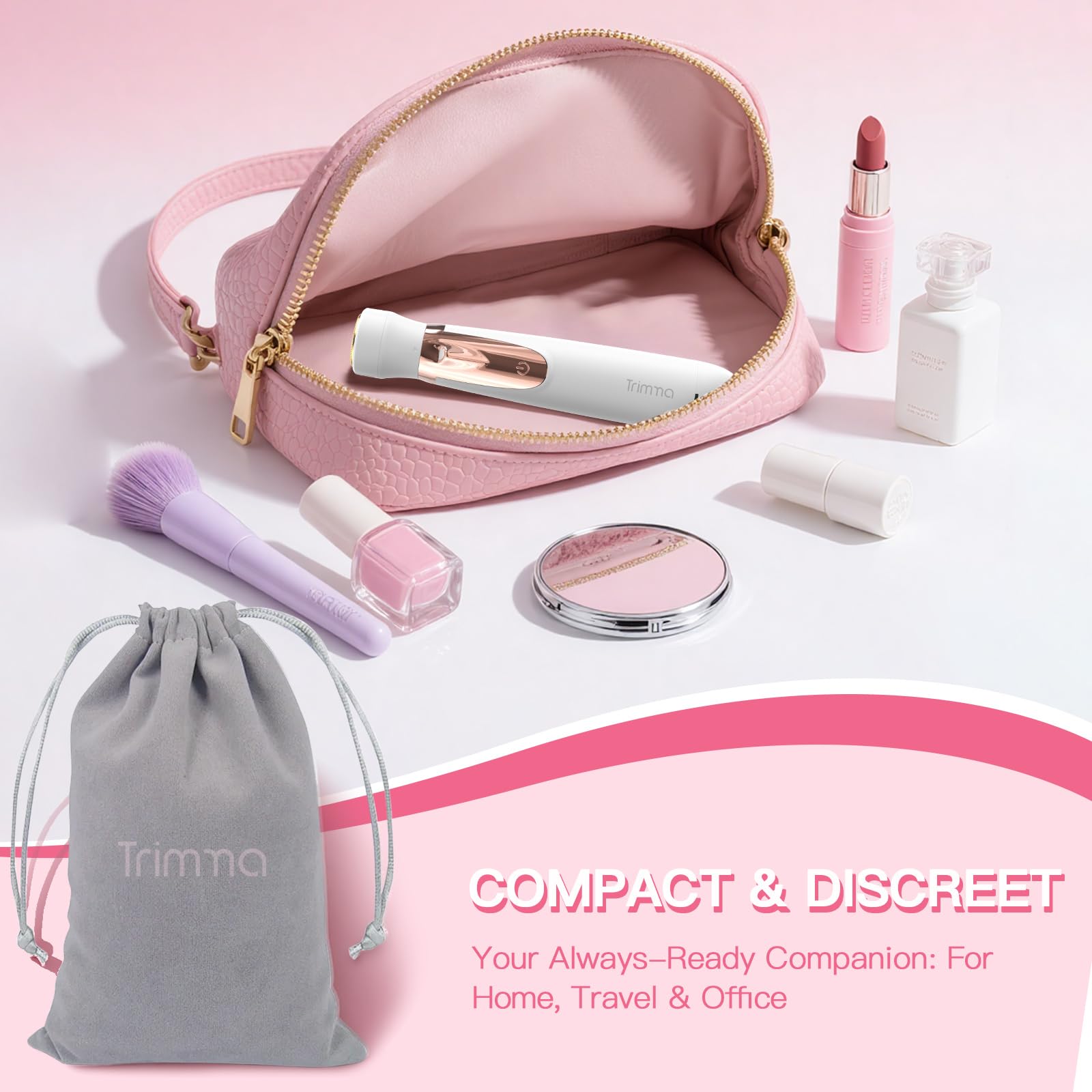Trimma compact design with travel pouch for discreet grooming on trips