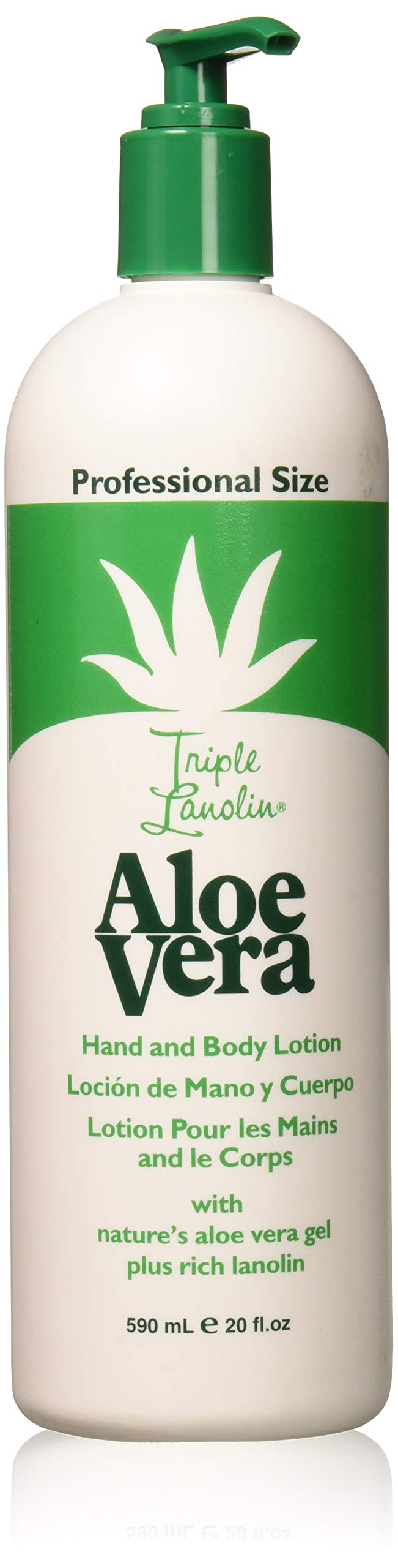 Triple Lanolin Aloe Vera Lotion 20 oz bottle front shows packaging with non-greasy hydration.