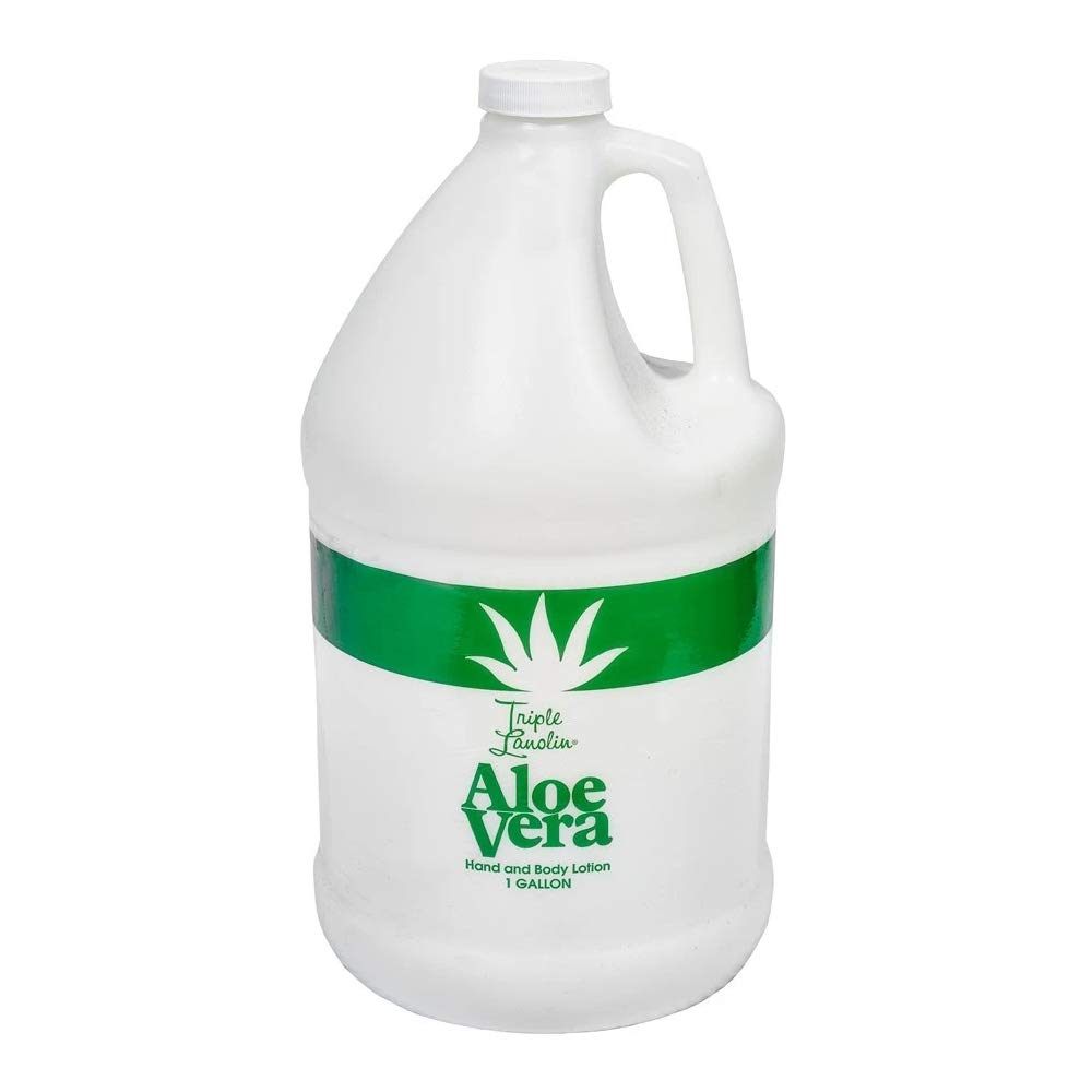 Triple Lanolin Aloe Vera Lotion bottle highlights rich moisture for all skin types.