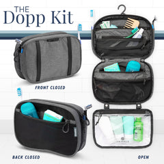 TRIPPED 311 liquids bag inside hanging bag showing adjustable clip.