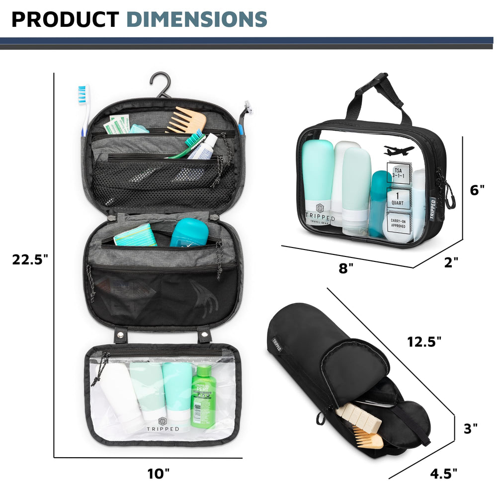 TRIPPED 311 liquids bag shown clipped for easy airport security access.