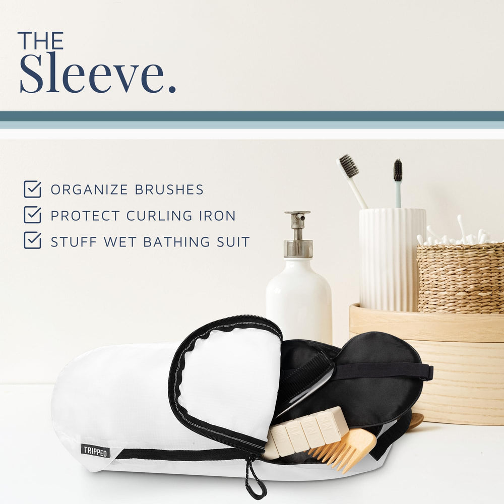 TRIPPED Travel Gear Toiletry Bag Kit Set accessory organizer stores makeup and electronics neatly.