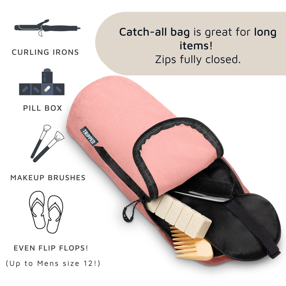 TRIPPED Toiletry Bag Kit Set ready for weekend or longer trips in dusty rose.