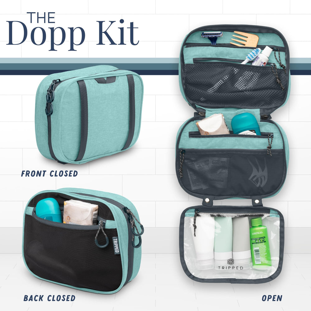 TRIPPED toiletry bag folded compactly fits in carry-on spaces.