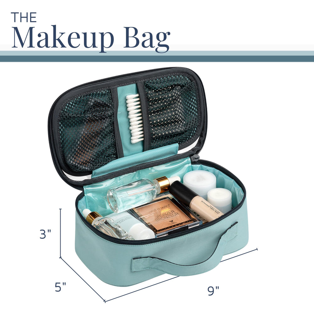 TRIPPED Toiletry Bag Set interior plastic liner simplifies spill cleanup.