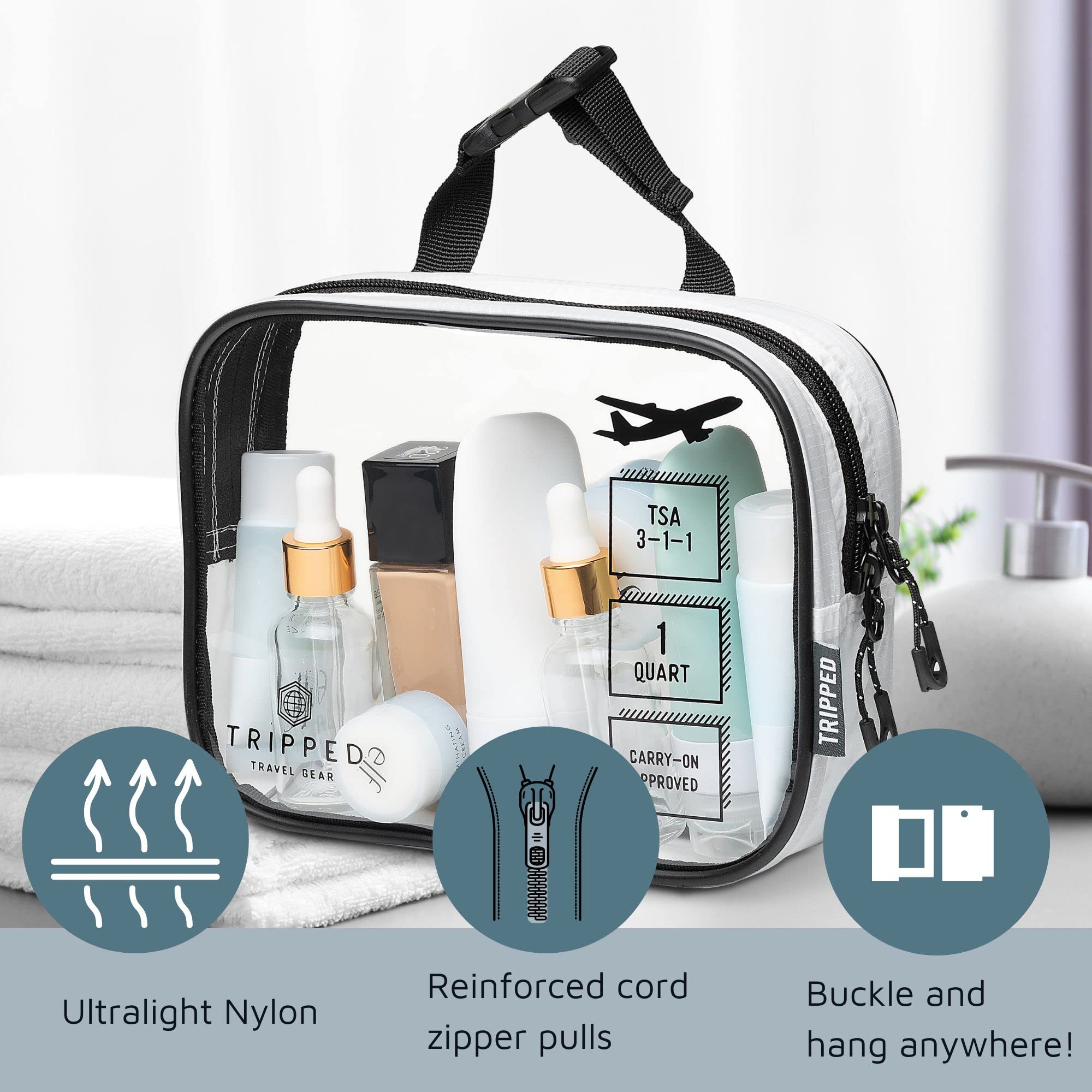 TRIPPED Travel Gear Toiletry Bag Kit Set unfolded dimensions offer ample packing room.