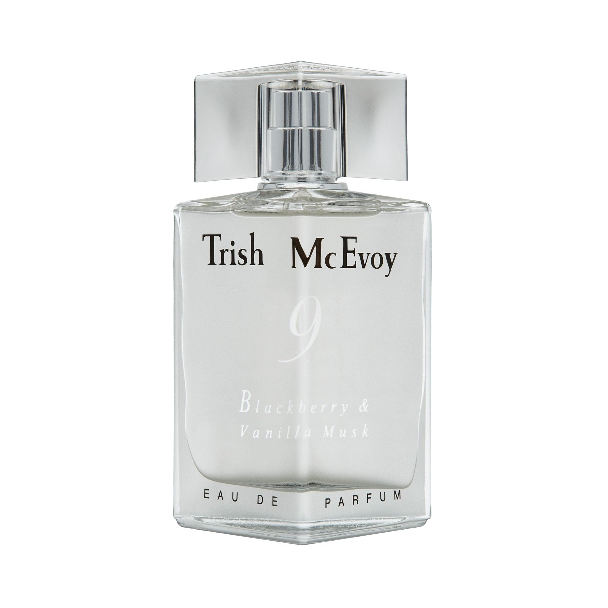 Trish McEvoy No 9 perfume bottle for daily wear, blackberry-vanilla-musk scent.