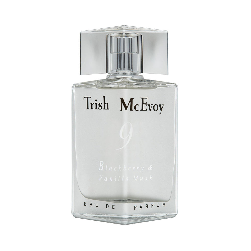 Trish McEvoy No 9 perfume bottle for daily wear, blackberry-vanilla-musk scent.
