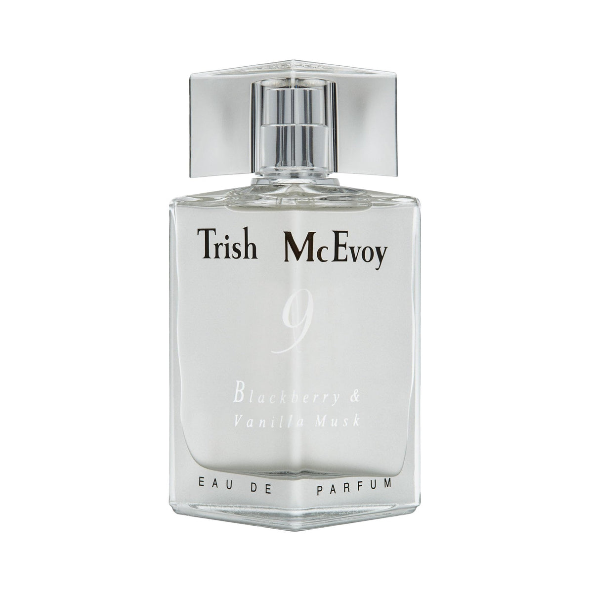 Trish McEvoy No 9 perfume bottle for daily wear, blackberry-vanilla-musk scent.