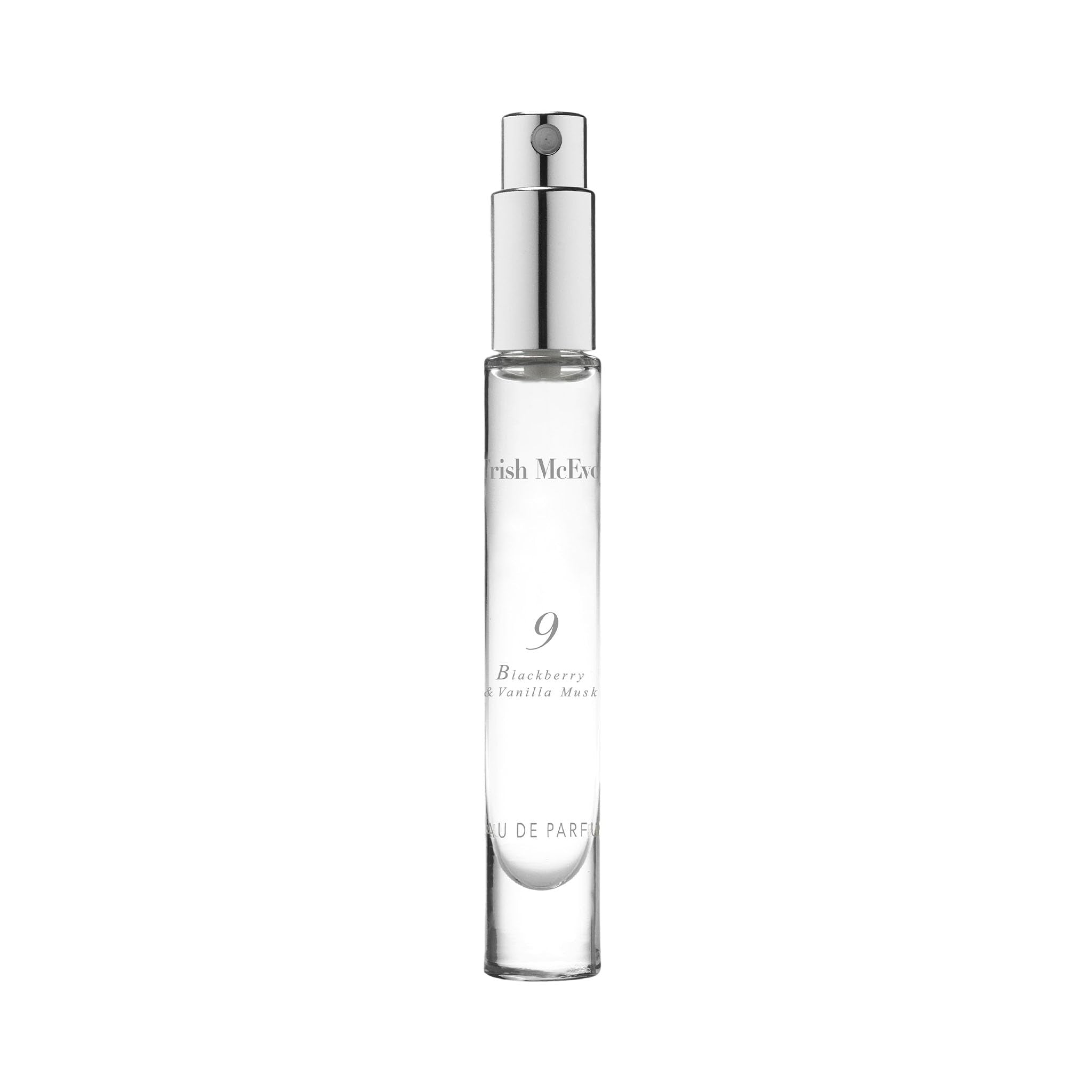 Trish McEvoy No. 9 Blackberry & Vanilla Musk pen spray close-up, ideal for on-the-go scent layering.