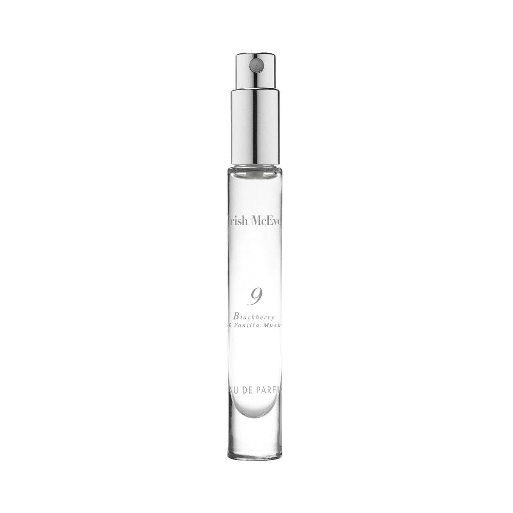 Trish McEvoy No. 9 Blackberry & Vanilla Musk pen spray close-up, ideal for on-the-go scent layering.