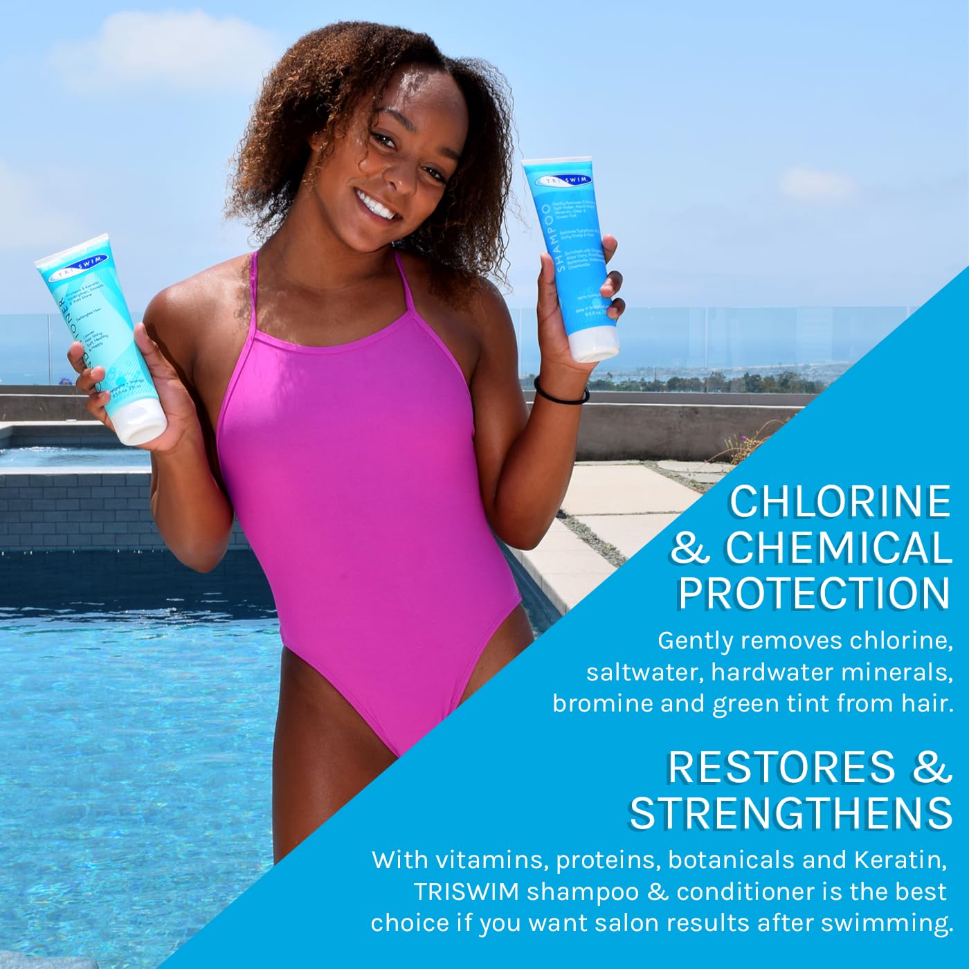 TRISWIM Body wash sample included for post-swim cleansing and refreshment.