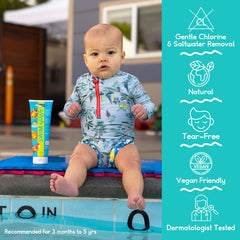 TRISWIM Kids Swim Suds tub-close view shows vegan, cruelty-free formula for gentle cleansing.