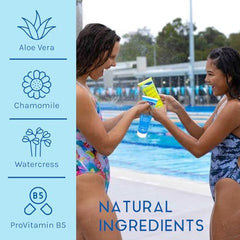 TRISWIM post-swim routine image showing all-in-one care for skin and hair after pool