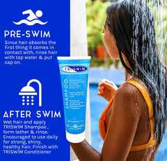 TRISWIM swimmer hair after use shows soft, hydrated strands post-swim