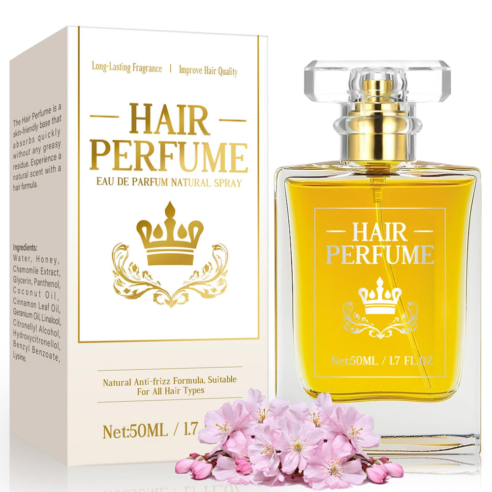 TRIXES Hair Perfume bottle close-up shows premium fragrance and nourishing care.