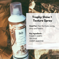 R+Co Trophy Shine Texture Spray misting illustration, suggesting texture and instant lift.