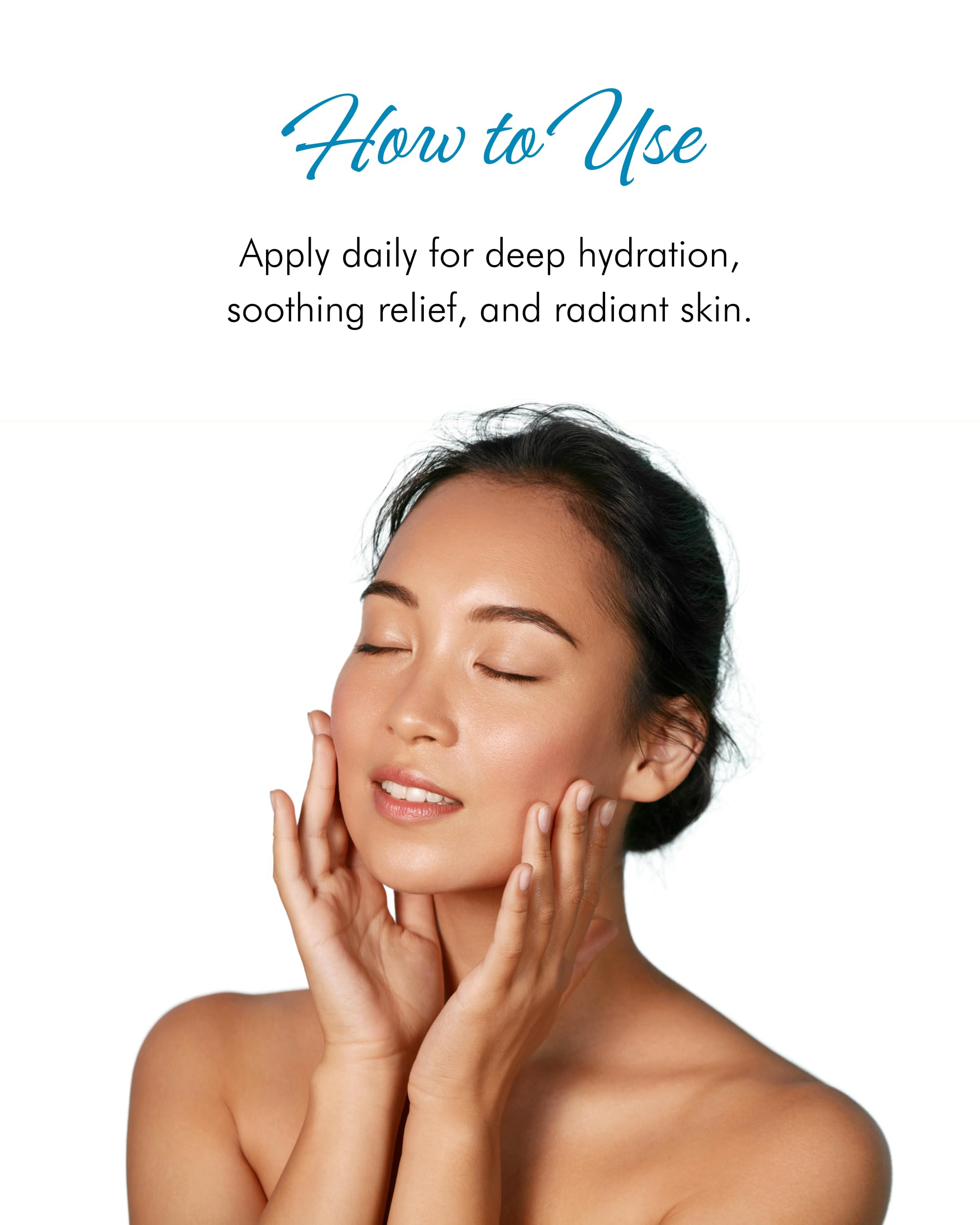 Tropical Holistic Emu Oil applied to face for daily softness and hydration.