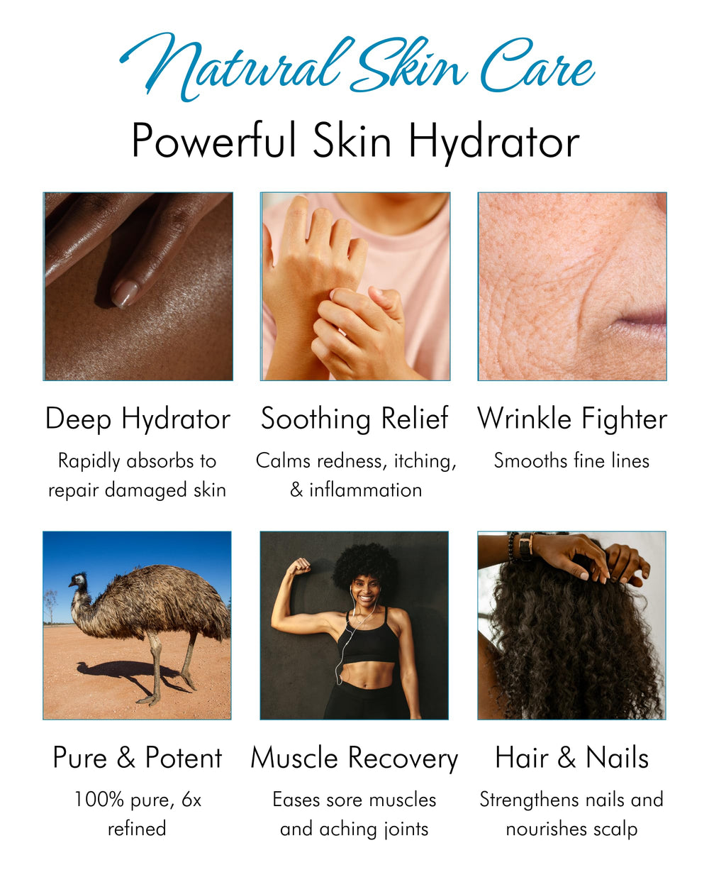Tropical Holistic Emu Oil used on hair for frizz control.