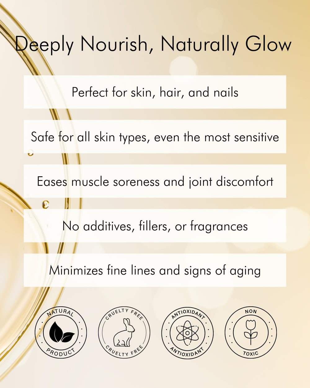 Tropical Holistic Emu Oil rich in vitamin E supports skin vitality.
