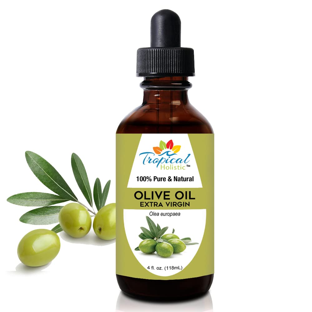 Tropical Holistic olive oil bottle front showing earthy aroma for natural skincare