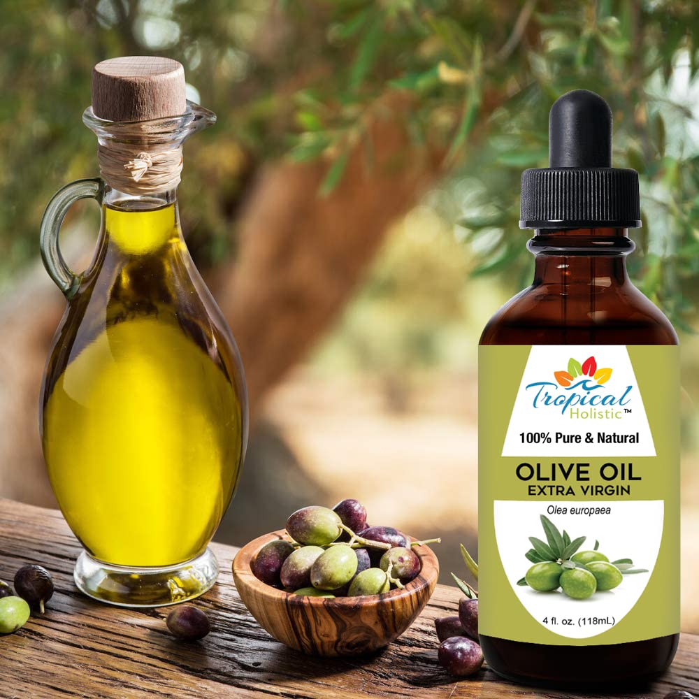 Tropical Holistic olive oil color texture reveals greenish-yellow hue for nourishing skin