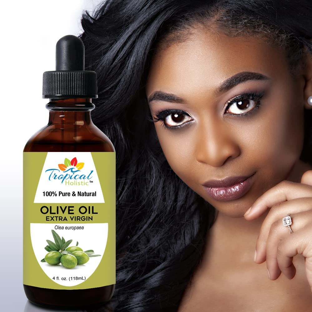 Tropical Holistic olive oil for hair care offers silky shine and scalp nourishment