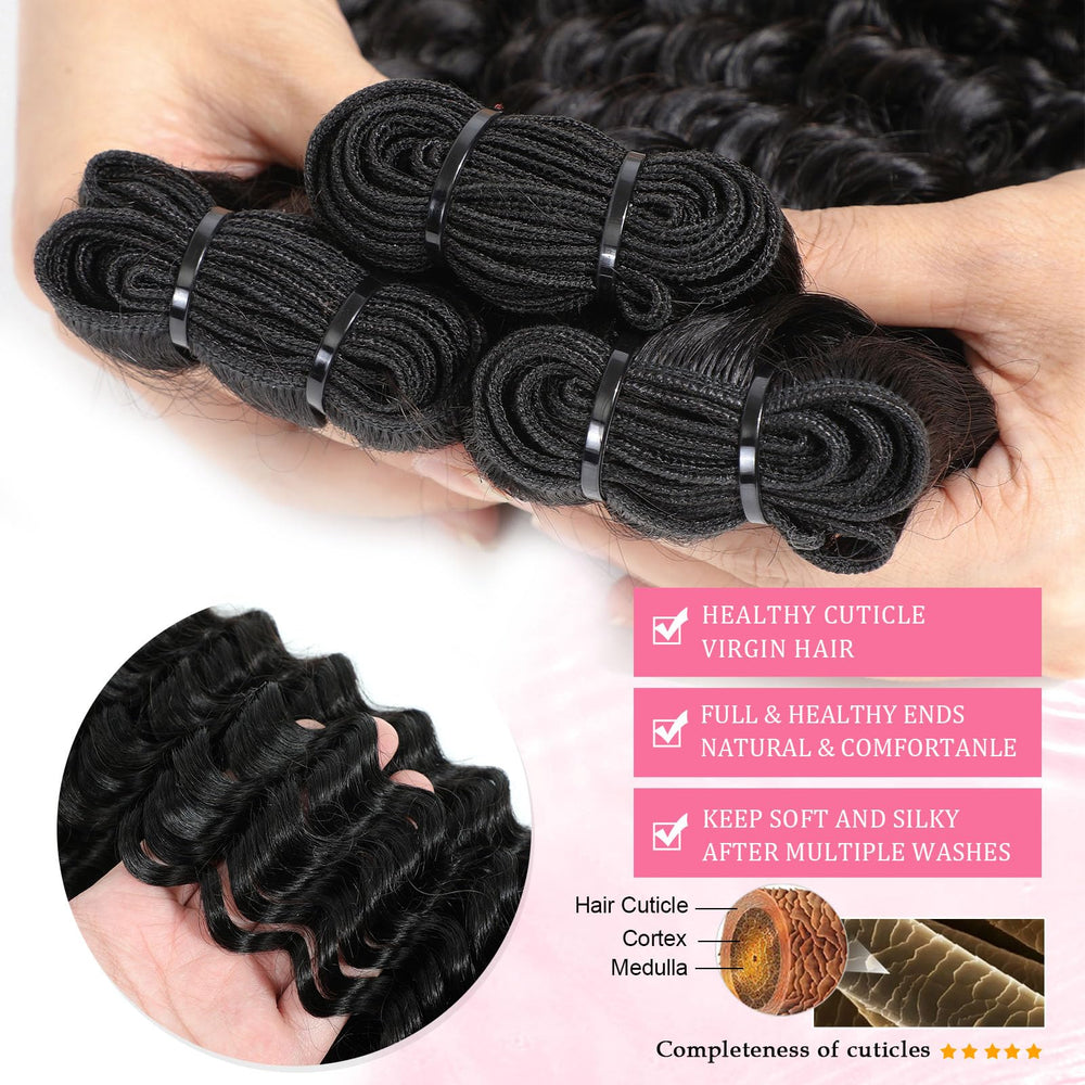 Troskamar Deep Wave Bundles 16inch soft black hair showing healthy texture