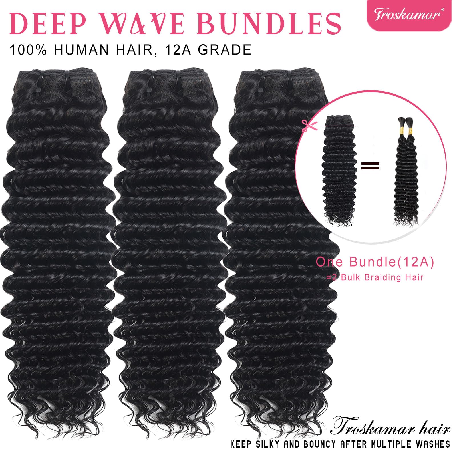 Troskamar Deep Wave Bundles 22inch full density with thick ends and movement