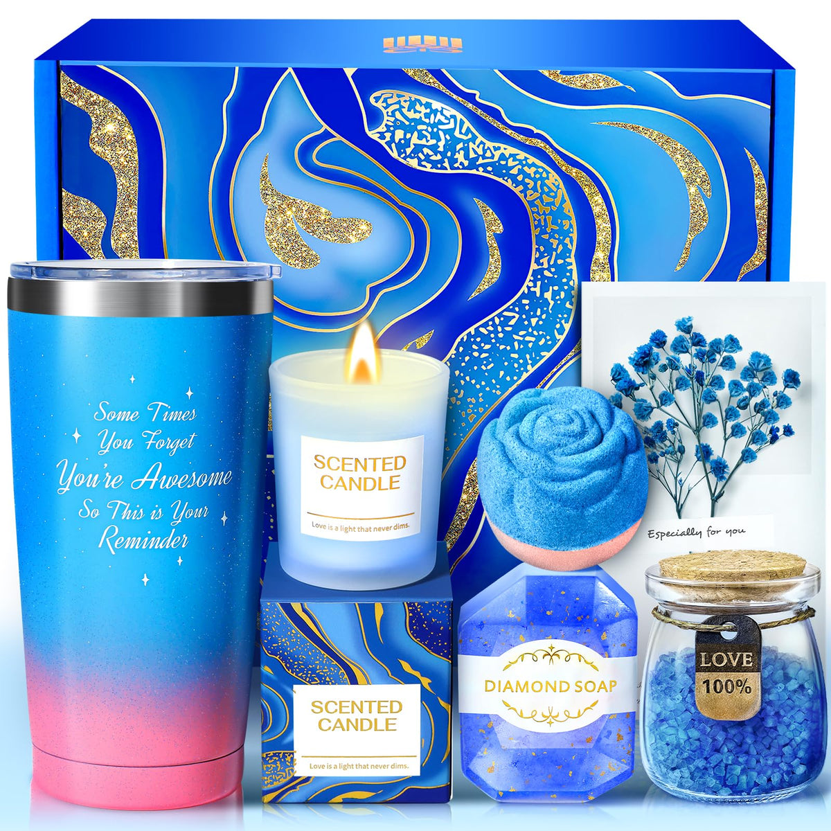 TRSILLE gift basket with insulated tumbler for cozy gifting and daily hydration.