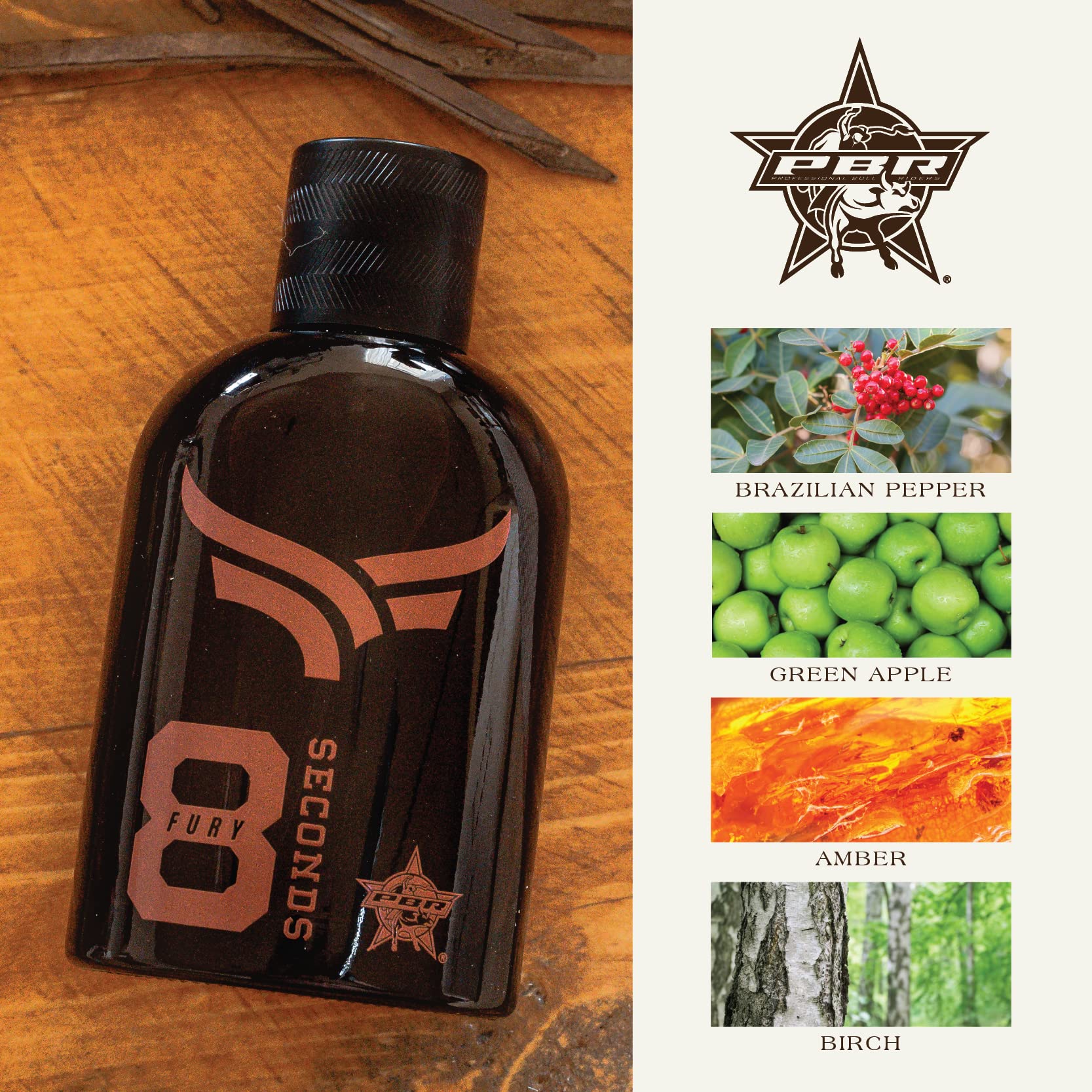 Tru Fragrance Beauty Tru Western PBR 8 Seconds Fury display on dresser suggests all-day confidence.