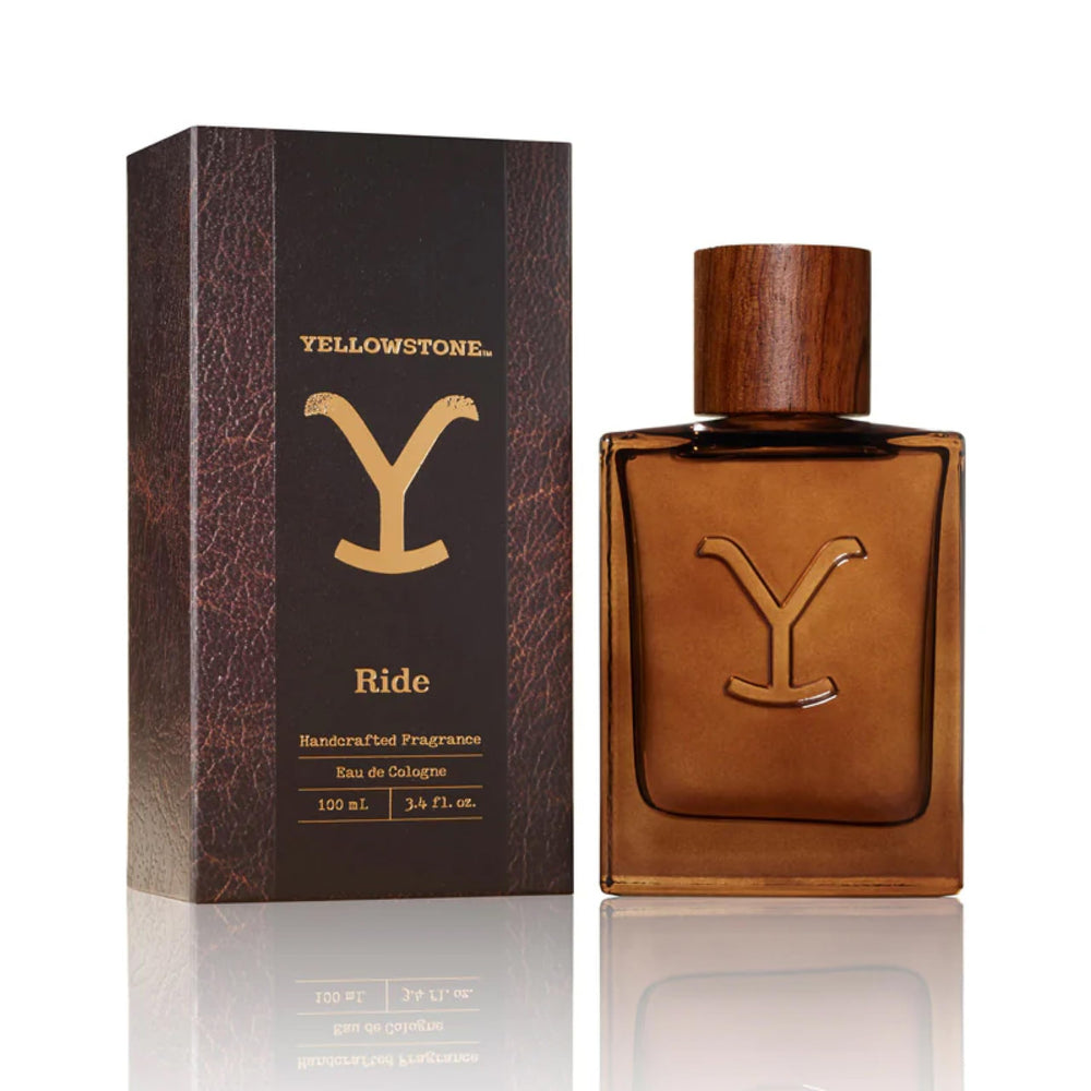 Tru Fragrance Beauty Yellowstone Ride bottle pours, revealing vibrant smoky notes for everyday wear.