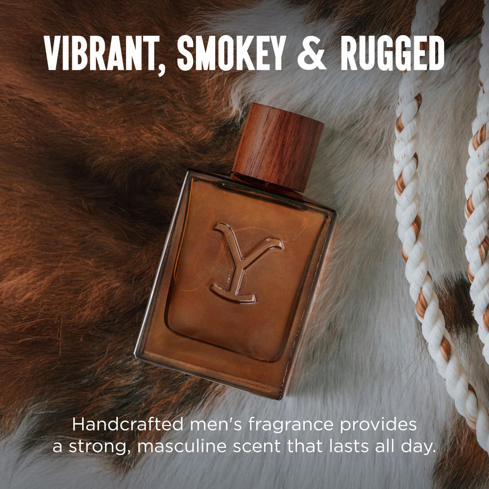 Tru Fragrance Beauty Yellowstone Ride display highlights smoked whiskey note for depth.