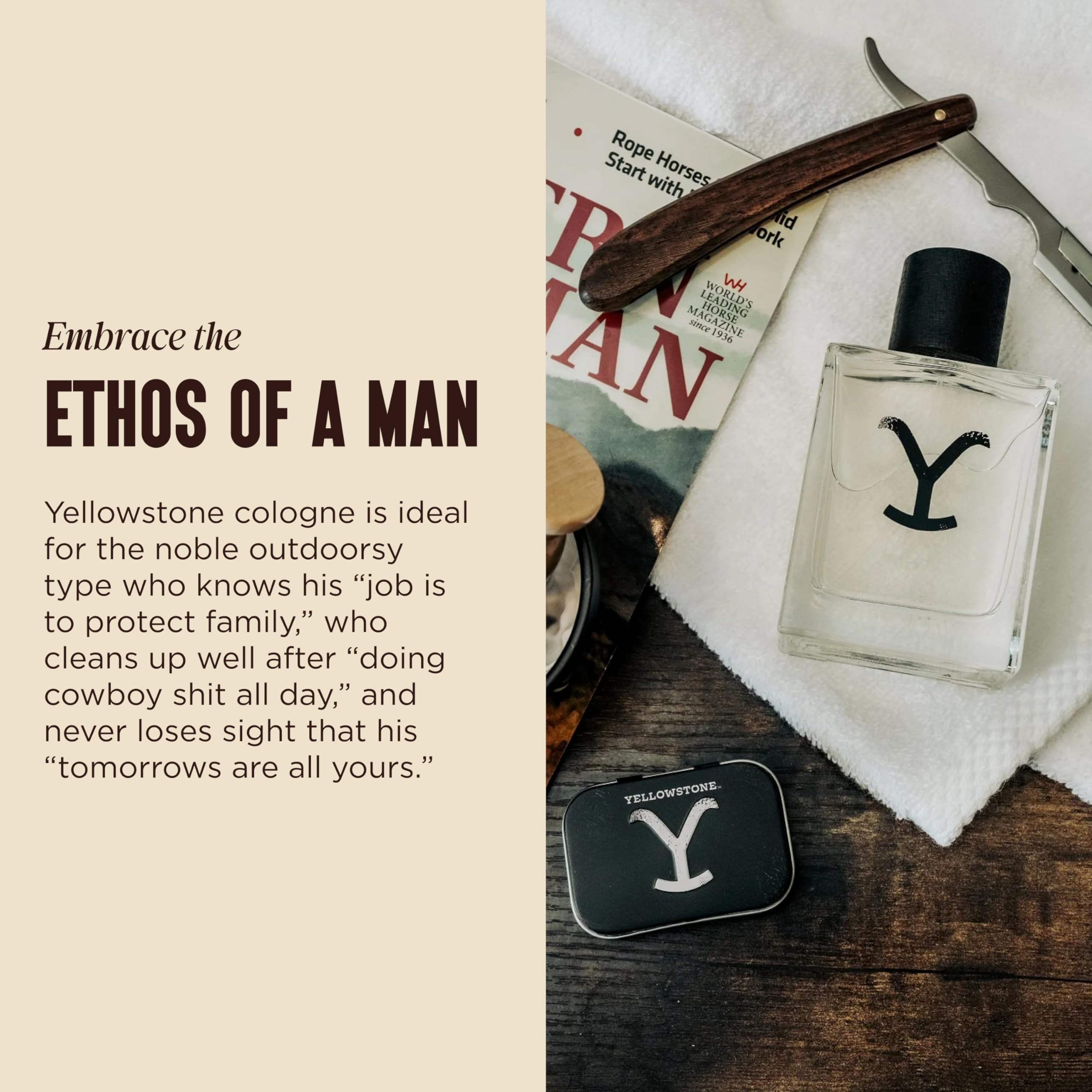 Yellowstone Original cap detail by Tru Fragrance Beauty highlights travel-friendly spray.