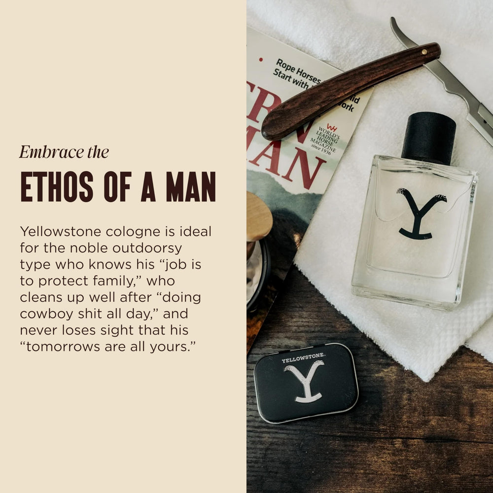 Yellowstone Original cap detail by Tru Fragrance Beauty highlights travel-friendly spray.