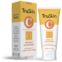TruSkin Mineral Sunscreen SPF 30 bottle cap close-up highlighting non-nano zinc oxide protection.