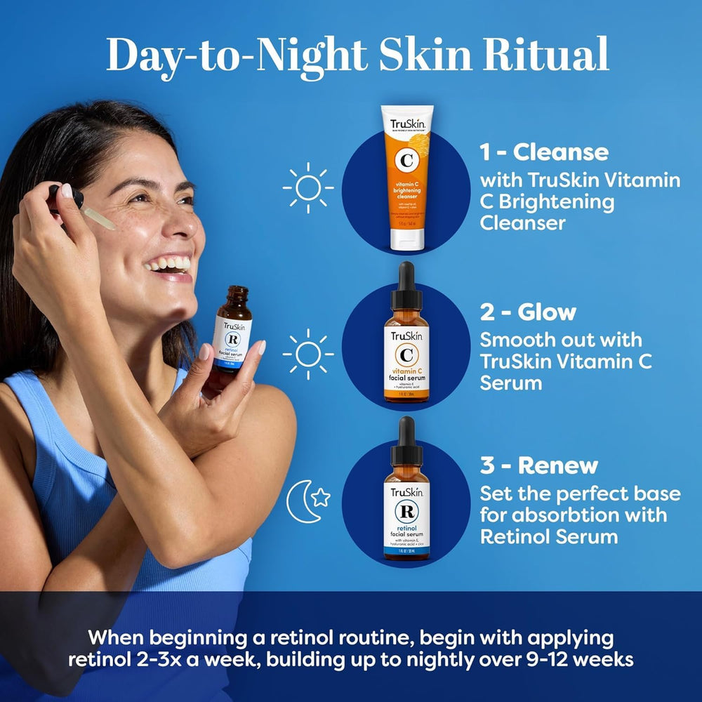 TruSkin Retinol Serum texture on skin highlights even tone and suppleness.